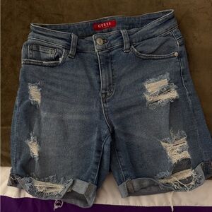 Guess Women's Ripped Jean Shorts - Blue